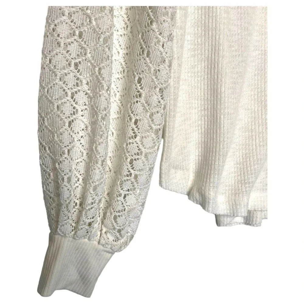 Free People Top Womens S Sweetest Thing Waffle Embroidered Boho Peasant Ivory - Picture 5 of 16